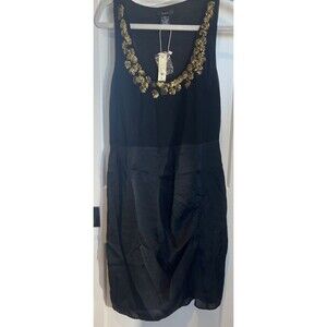 ESLEY Womens Size Large Black Sleeveless Dress Silver Gold Embellished Lined